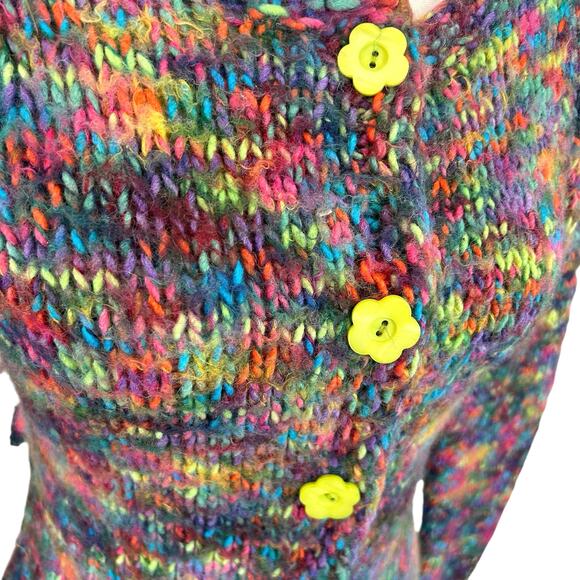 Handmade Knit Cardigan Sweater Small Flower Buttons GrandmaCore Granny Whimsical - Picture 2 of 9